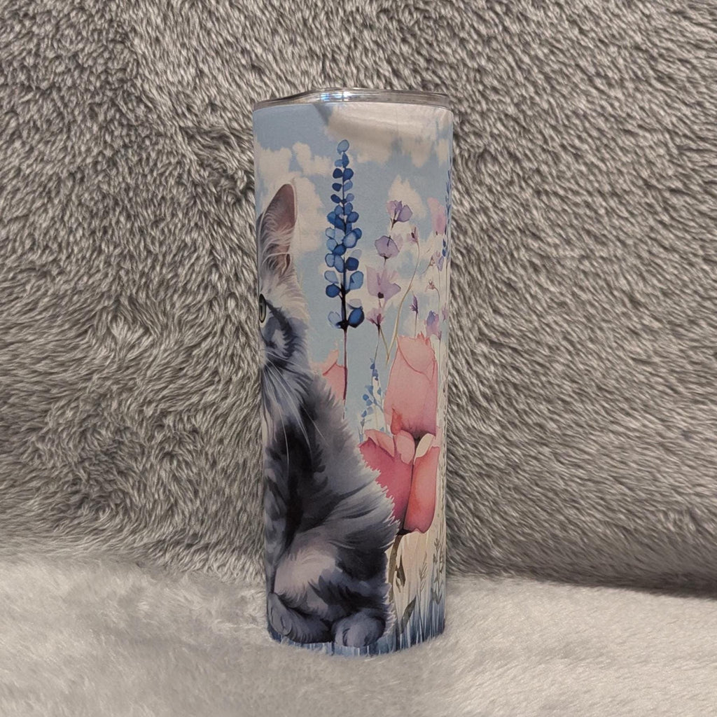 Cute Kitten Tumbler 20oz With Reusable Straw, Can Be Personalized