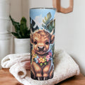 Tropical Highland Cow Tumbler 20oz With Reusable Straw, Can Be Personalized