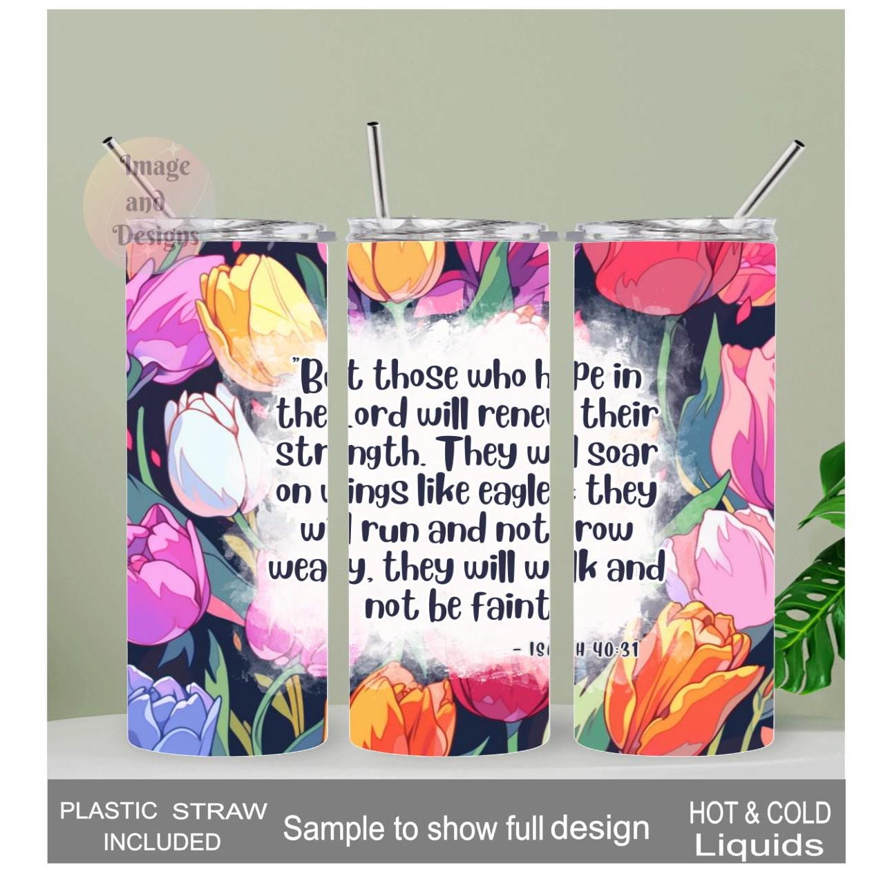 Isaiah 40:31 Bible Verse Religious Tumbler 20oz With Reusable Straw
