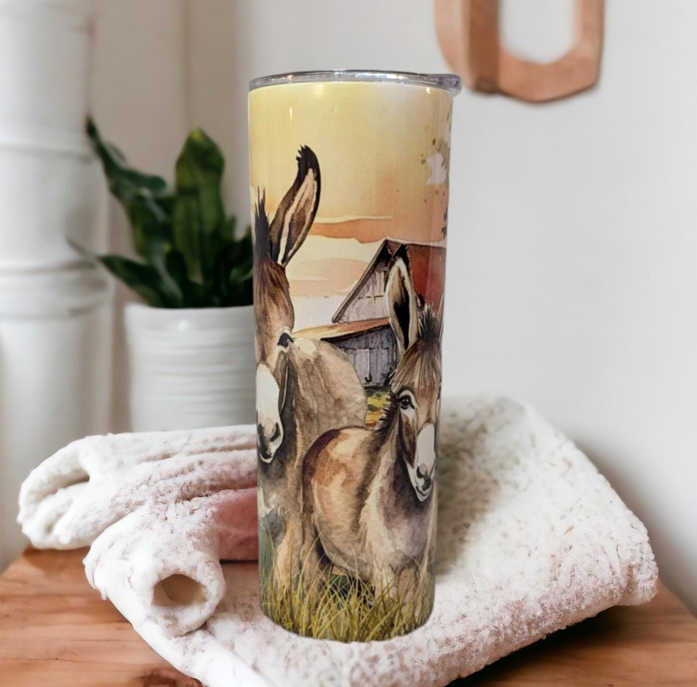 Donkey Tumbler with A Watercolor Design 20oz With Reusable Straw, Can Be Personalized