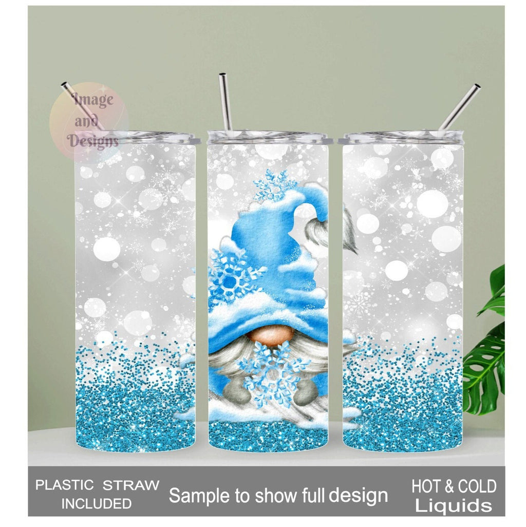 Winter Gnome Tumbler With A Winter Design 20oz With Reusable Straw, Can Be Personalized