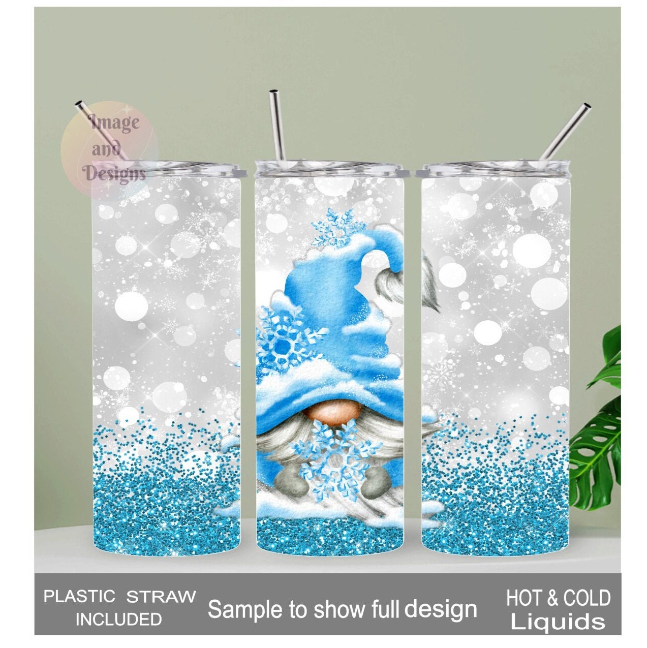 Winter Gnome Tumbler With A Winter Design 20oz With Reusable Straw, Can Be Personalized