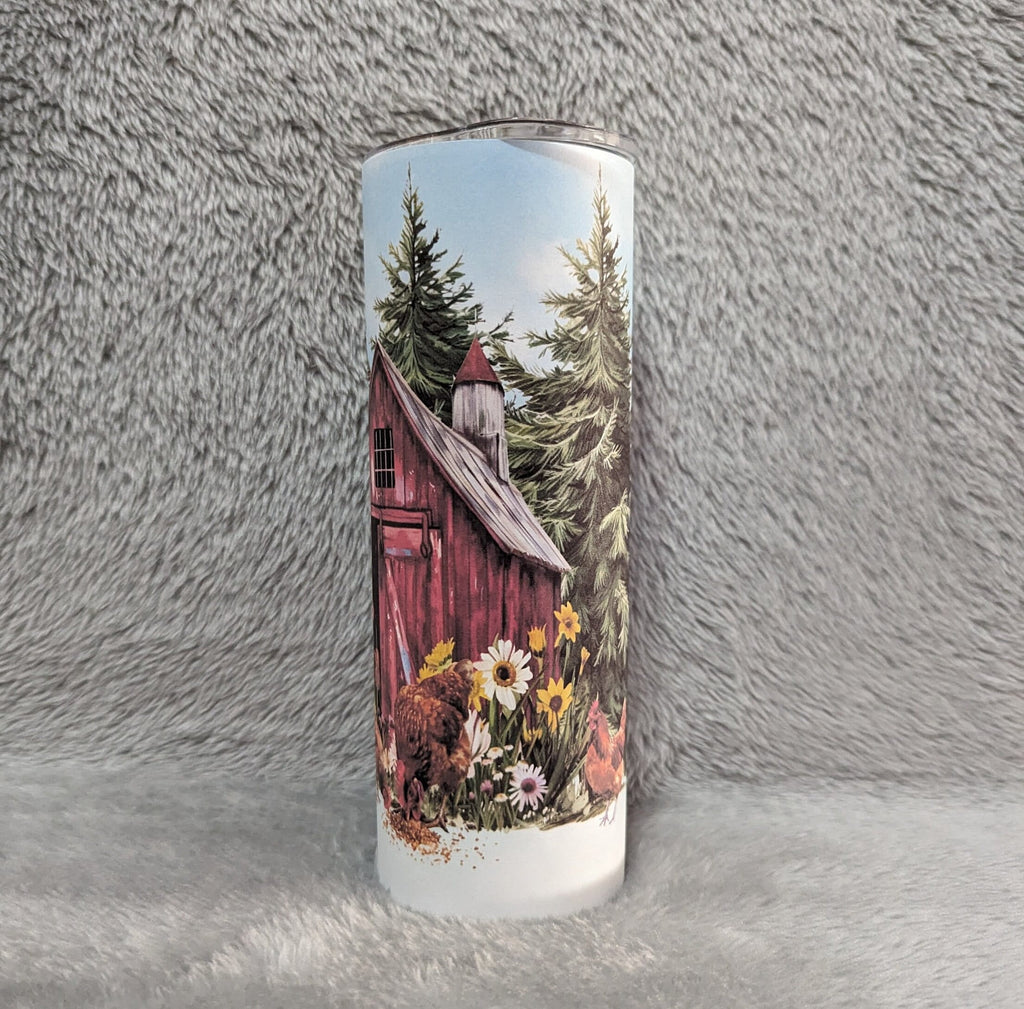 Farmhouse Chicken Tumbler 20oz With Reusable Straw, Can Be Personalized
