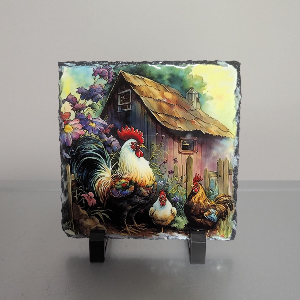 Chicken Family Slate Picture With Display Legs