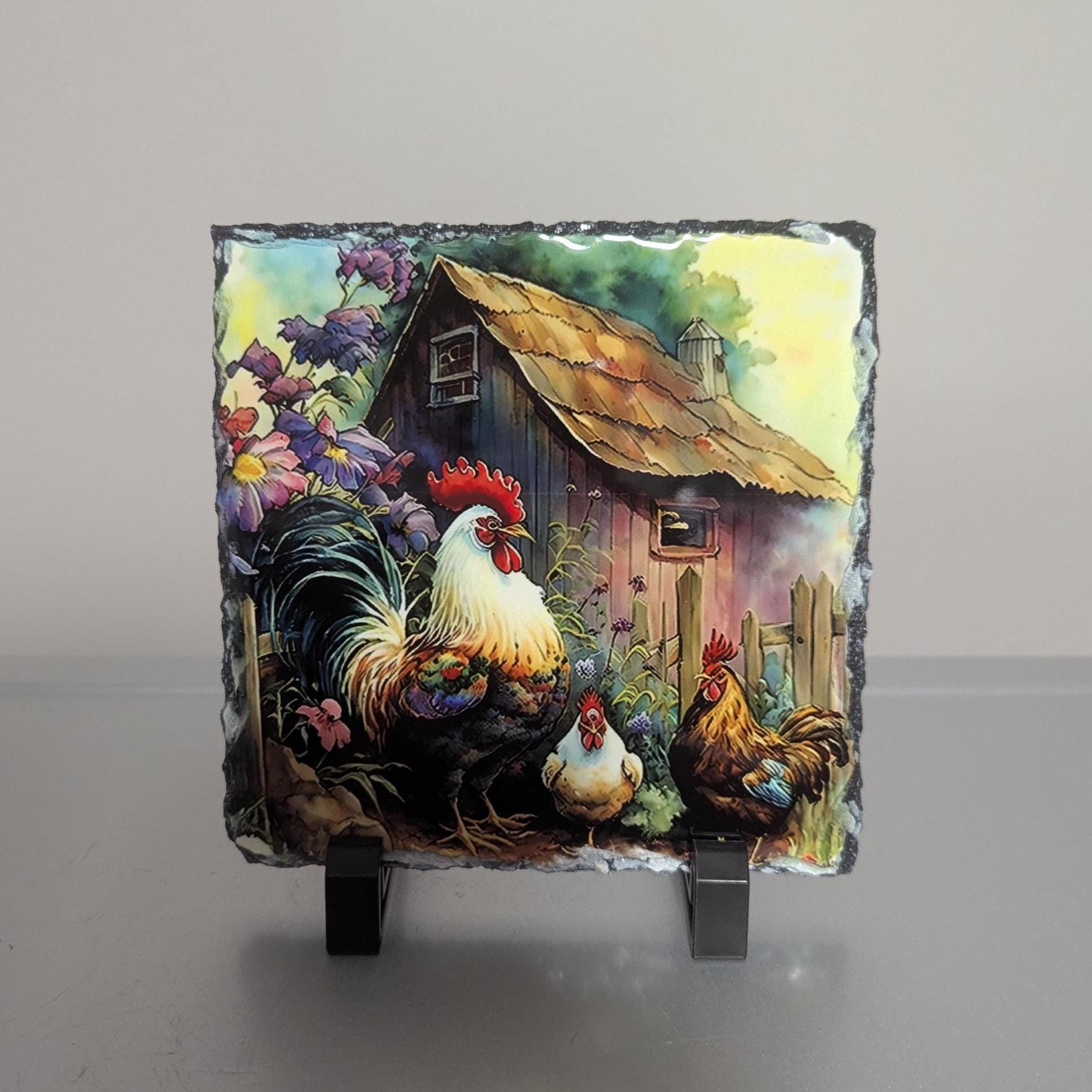 Chicken Family Slate Picture With Display Legs
