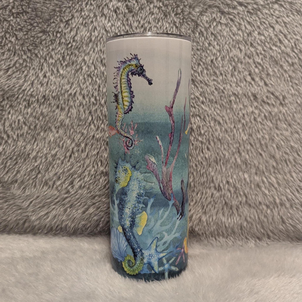 Seahorse Tumbler 20oz With Reusable Straw, Can Be Personalized