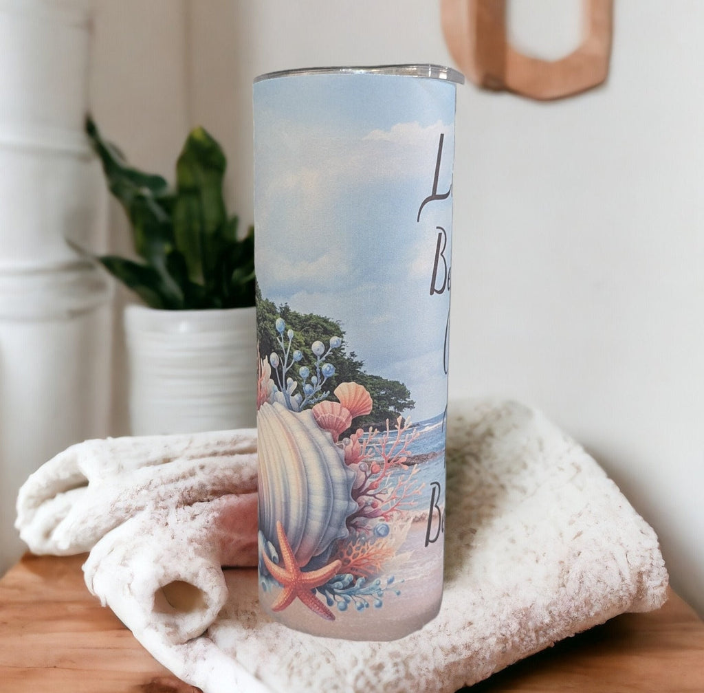 Life Is Better On The Beach Beach Tumbler 20oz With Reusable Straw, Can Be Personalized