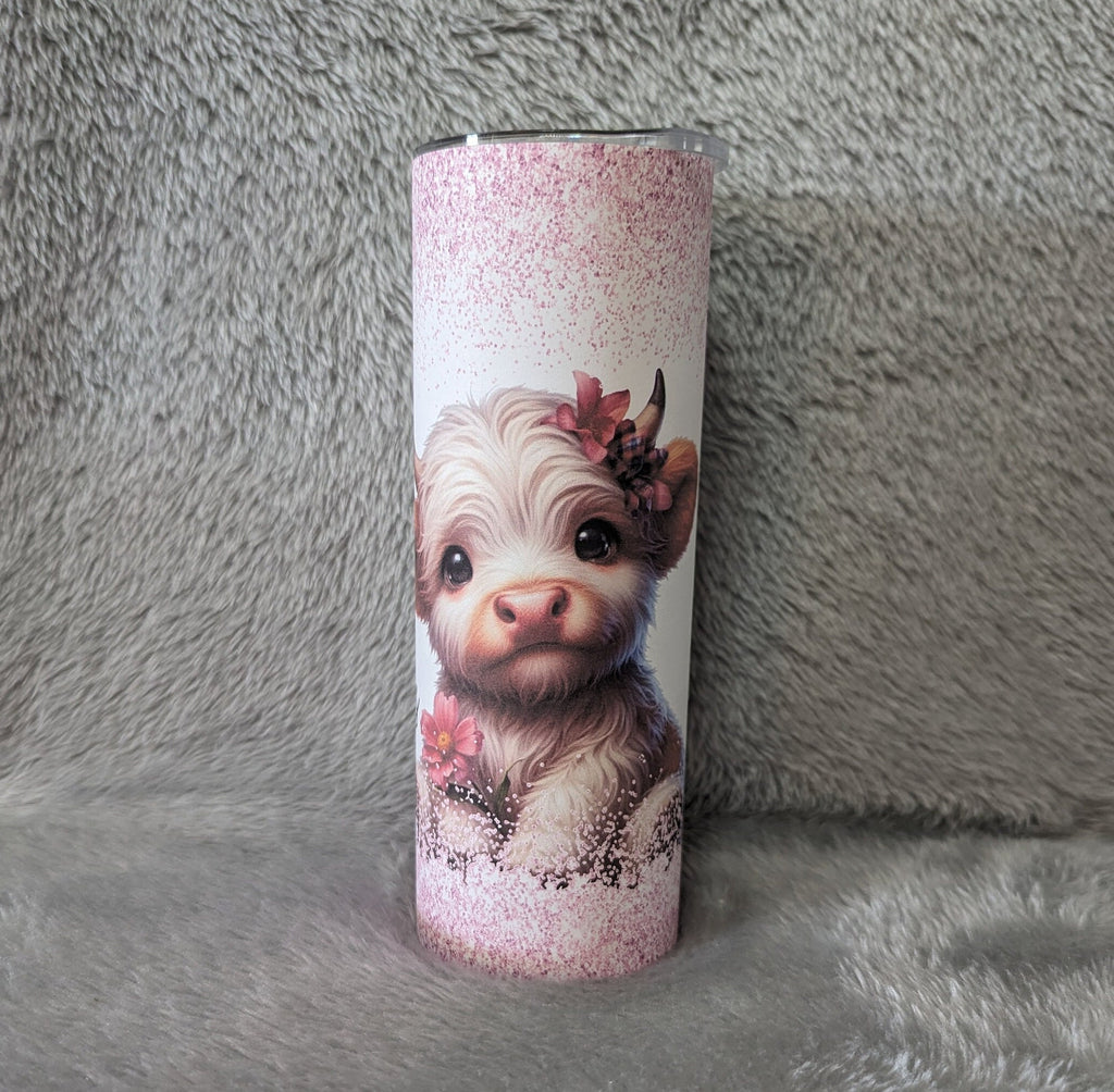 Just A Girl Who Loves Highland Cows Tumbler with A Glitter Design 20oz With Reusable Straw, Can Be Personalized