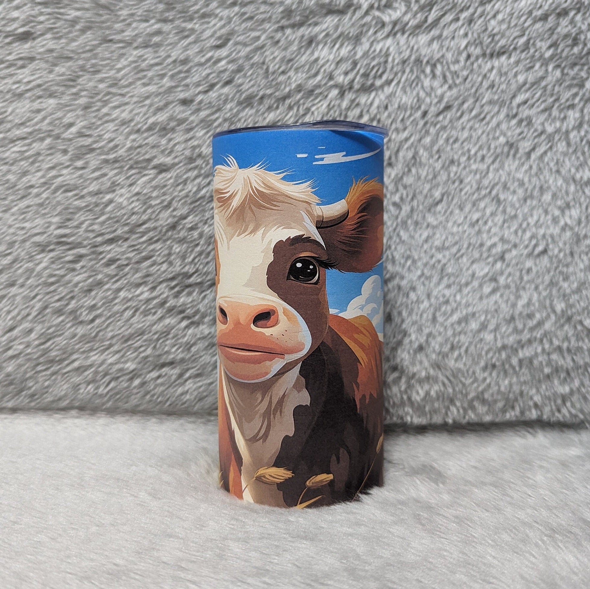 Cute Kids Cow Tumbler 15oz With Reusable Straw, Can Be Personalized