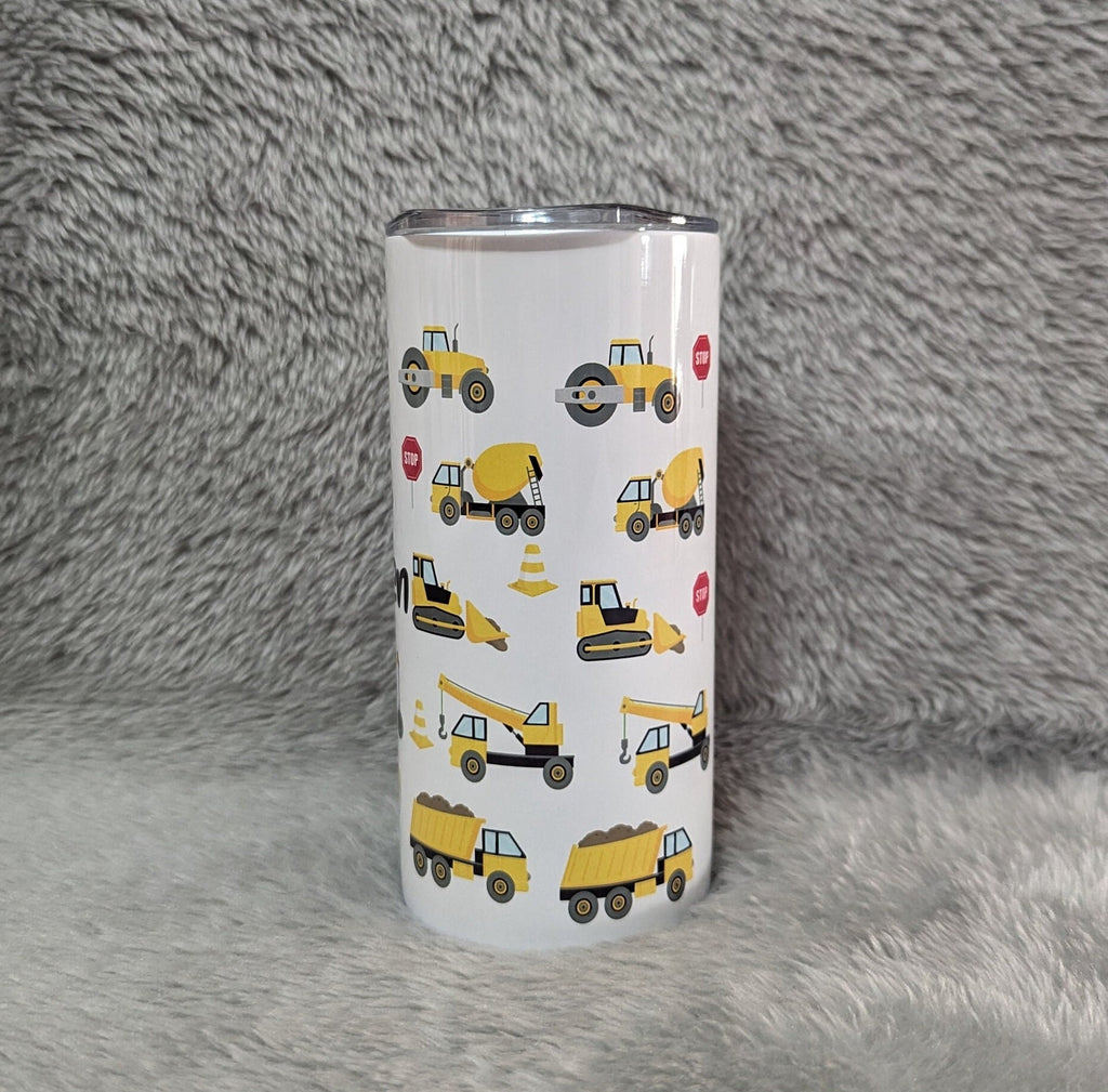 Kids Construction Tumbler 15oz With Reusable Straw, Can Be Personalized