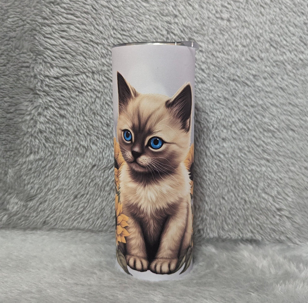 Siamese Kitten Tumbler 20oz With Reusable Straw, Can Be Personalized