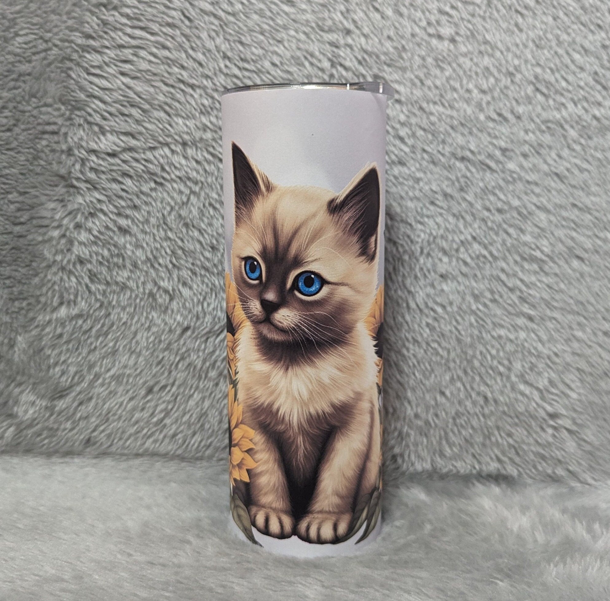 Siamese Kitten Tumbler 20oz With Reusable Straw, Can Be Personalized