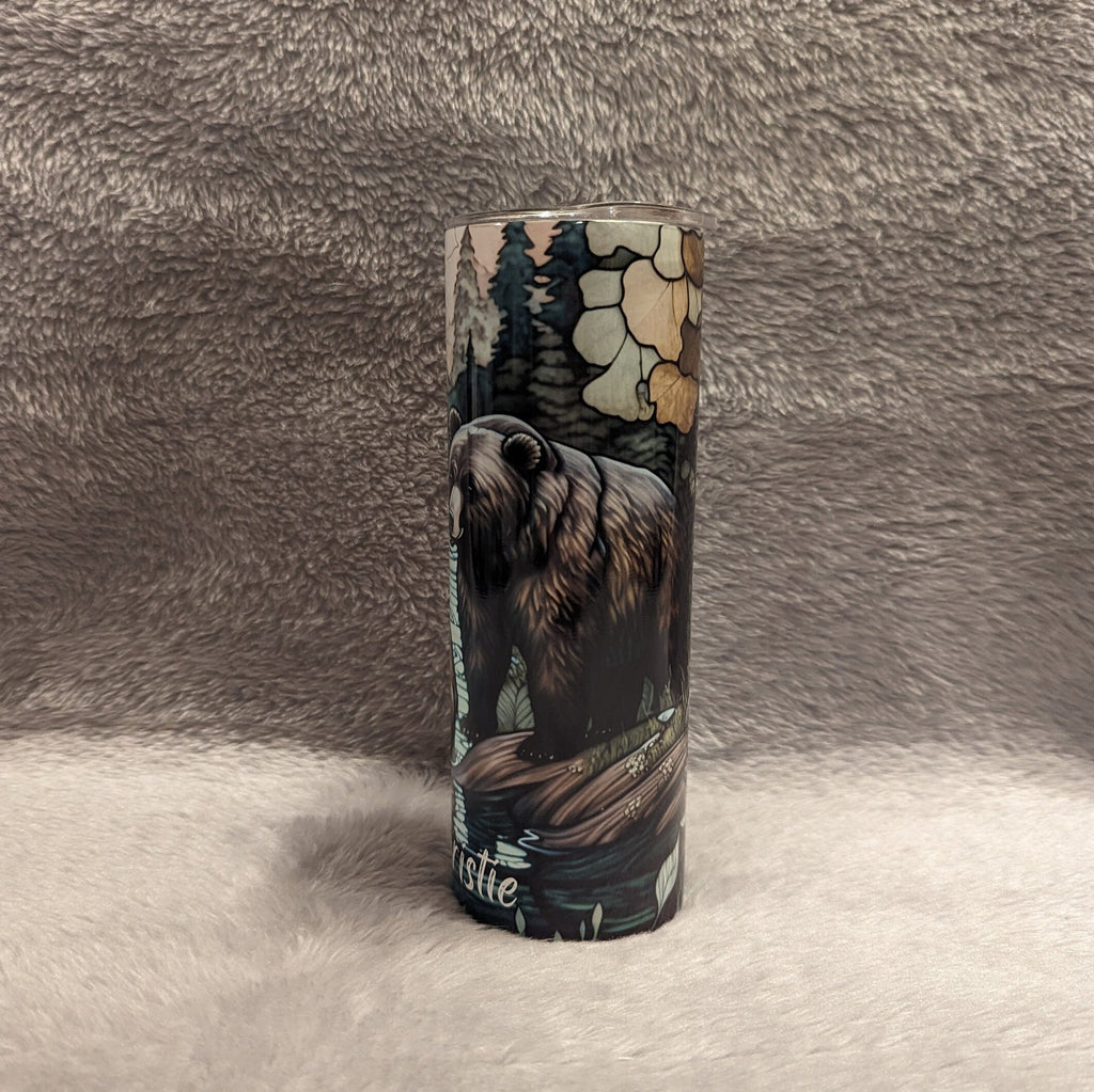 Bear Tumbler With A Stained Glass Design 20oz With Reusable Straw, Can Be Personalized