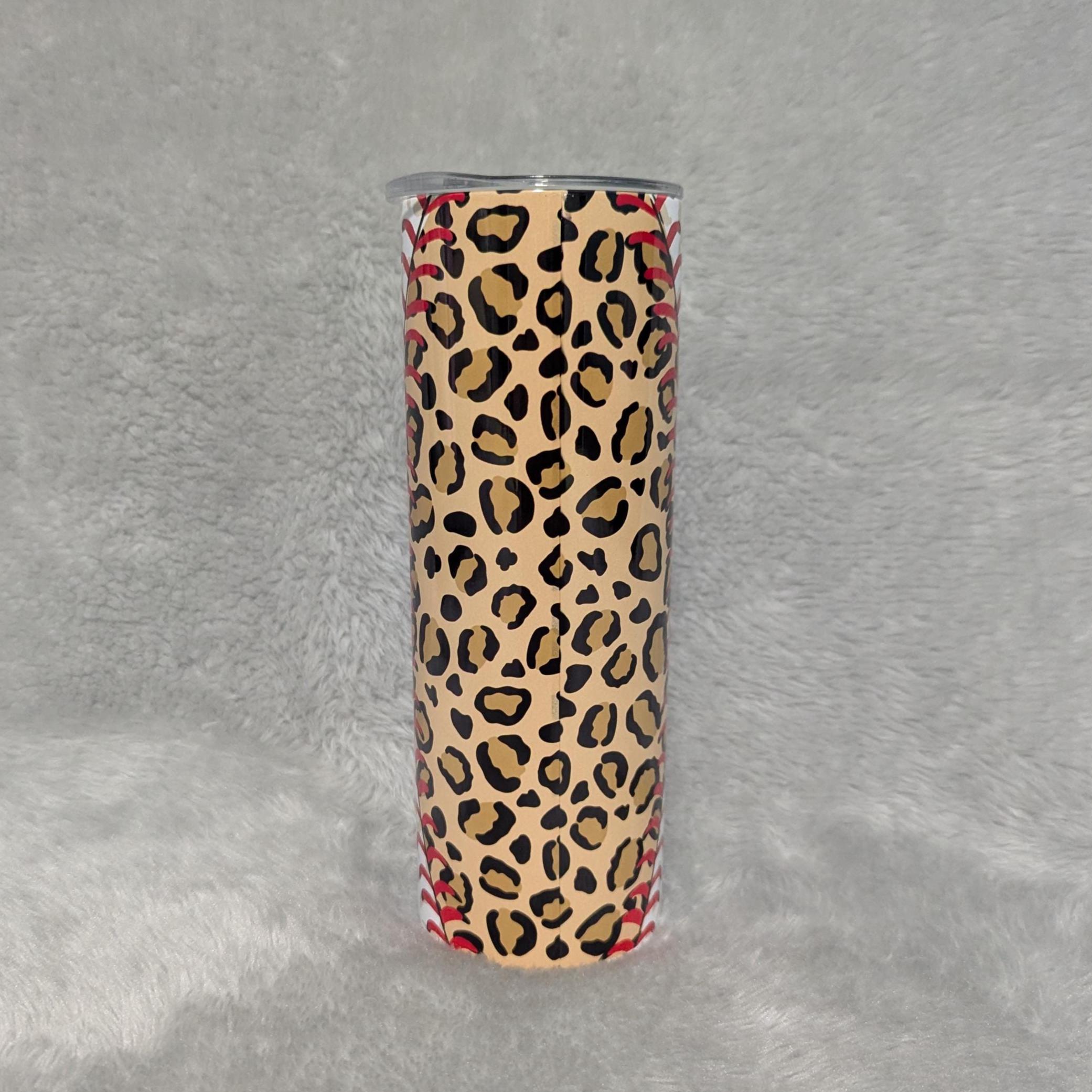 Baseball Mom Leopard Print Tumbler 20oz With Reusable Straw