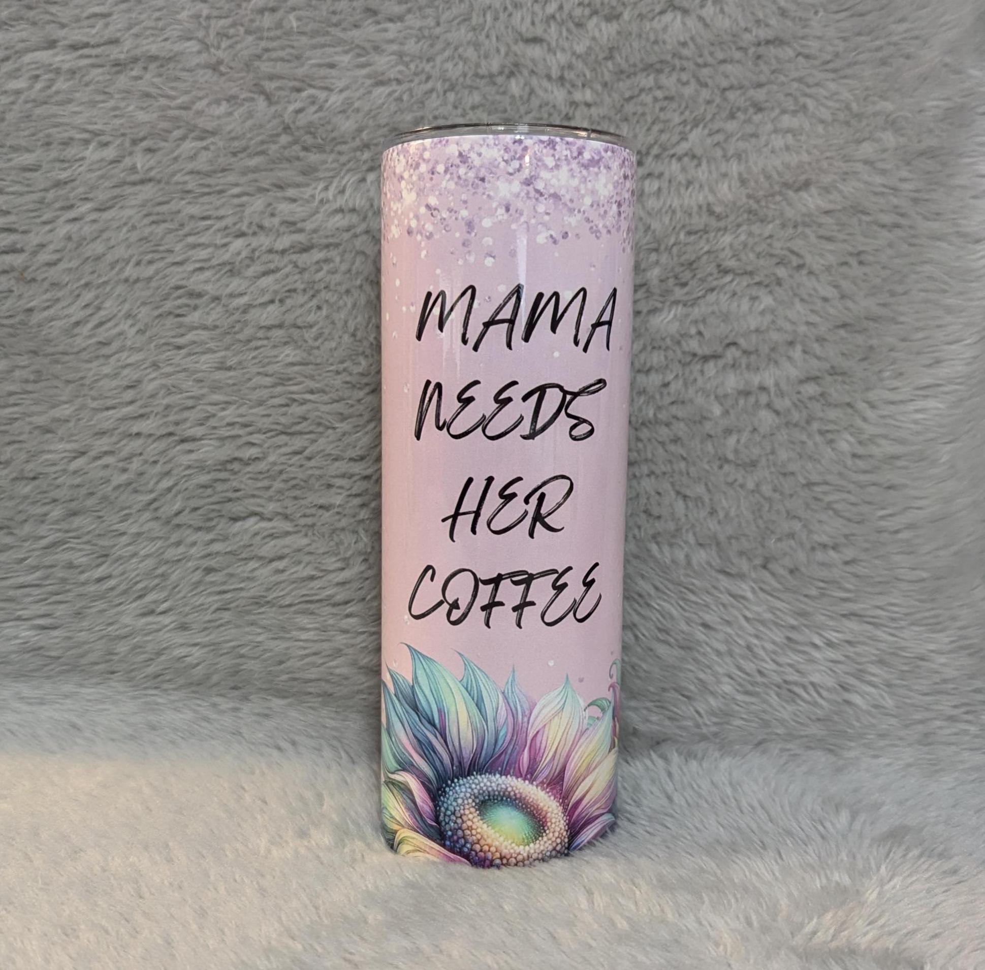 Mama Needs Her Coffee Skeleton Girl Tumbler With A Glitter Design 20oz With Reusable Straw, Can Be Personalized
