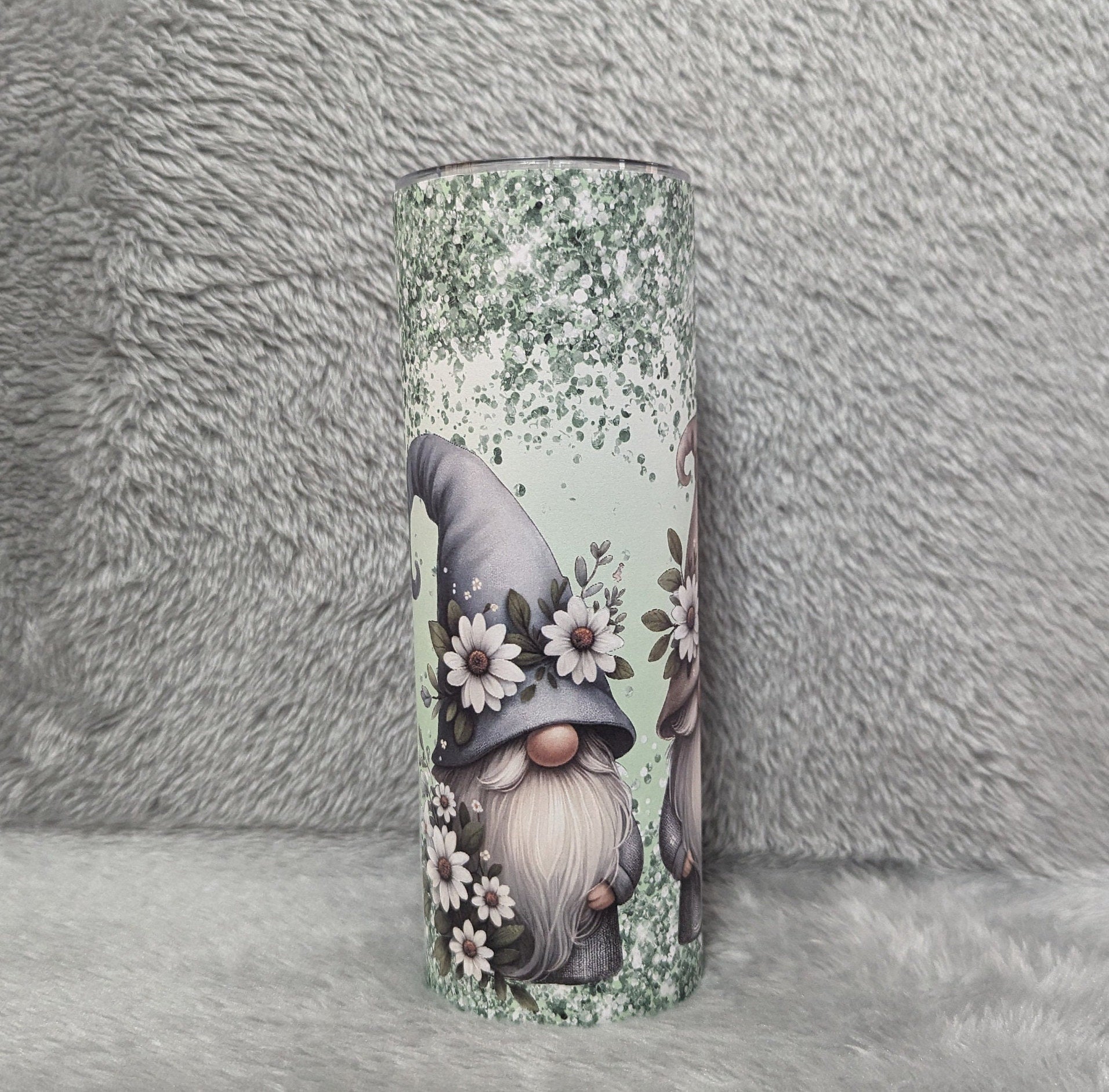 Gnome Tumbler With Daisies and A Glitter Design 20oz With Reusable Straw, Can Be Personalized