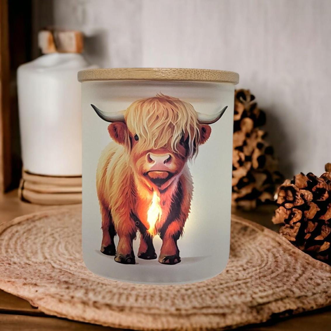 Highland Cow Candle Holder With A Battery Operated Flickering Tea Light