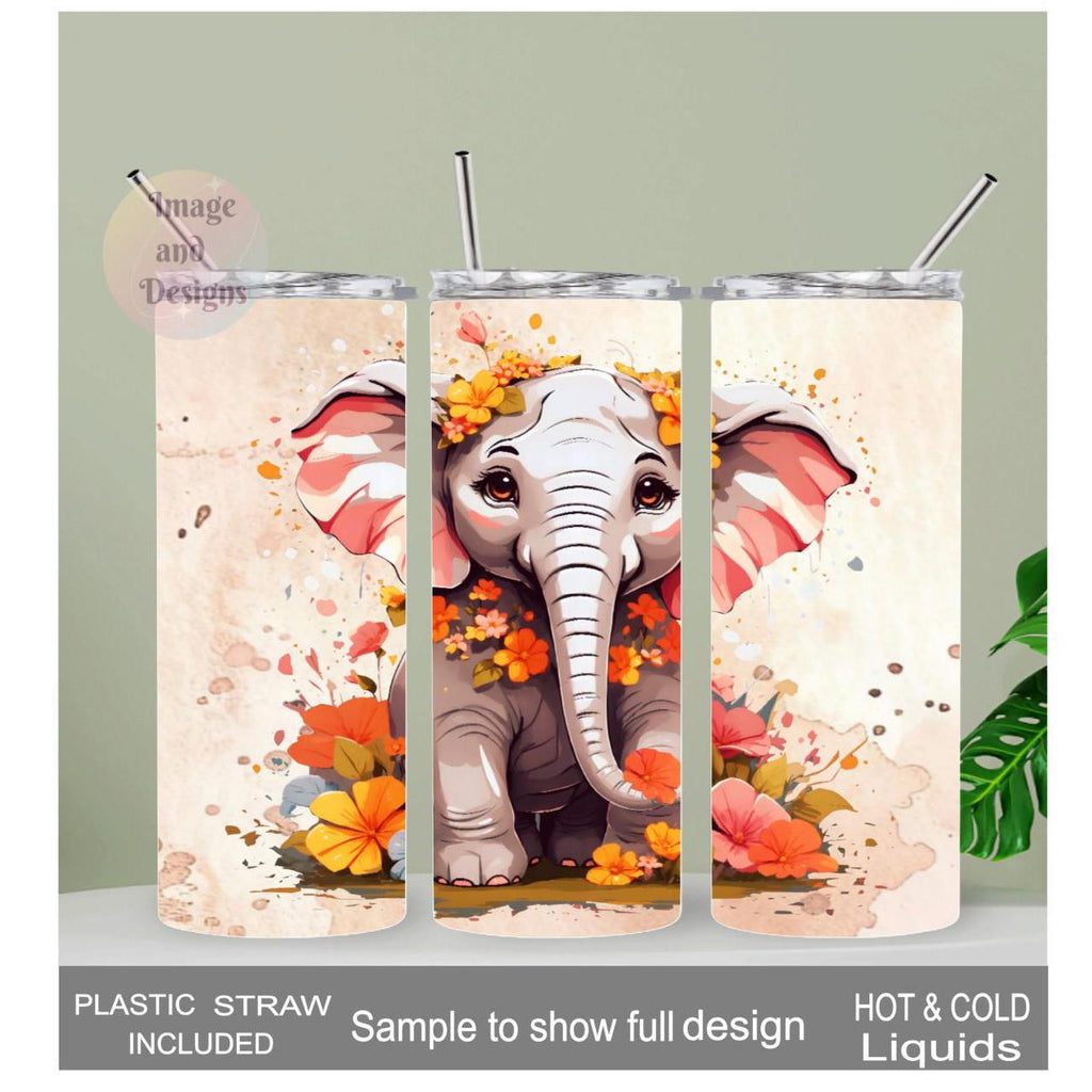 Baby Elephant Tumbler 20oz With Reusable Straw, Can Be Personalized