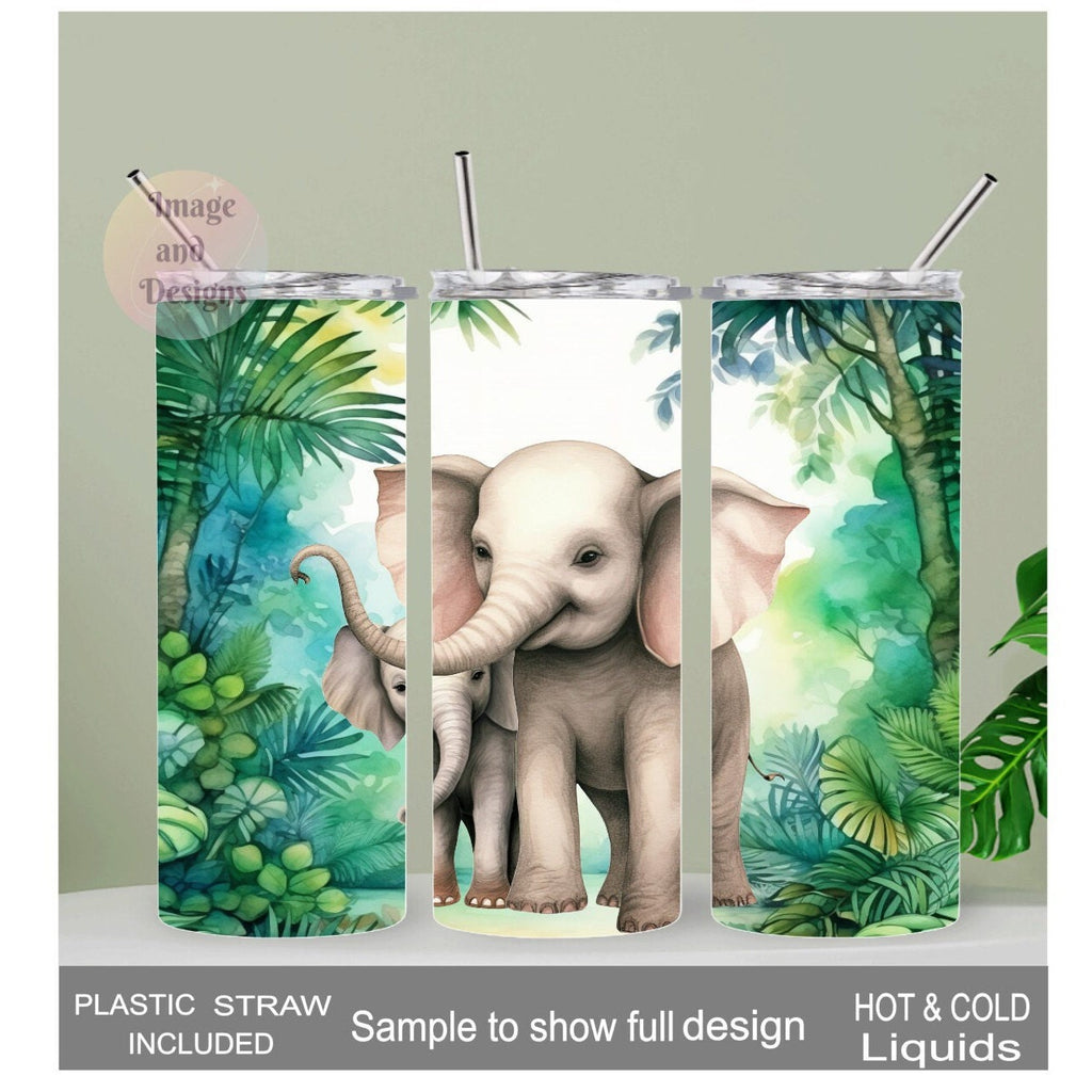 Cute Elephant Tumbler 20oz With Reusable Straw, Can Be Personalized