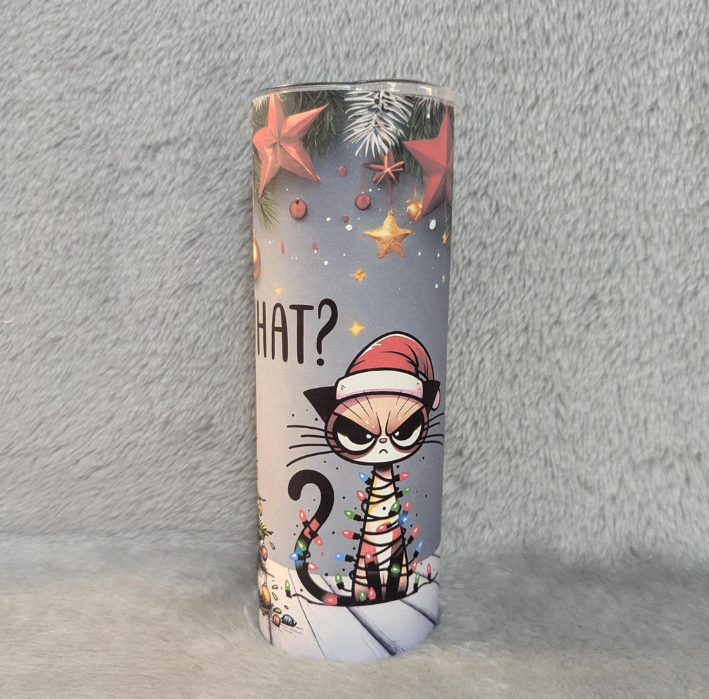 Funny Christmas Cat Tumbler 20oz With Reusable Straw, Can Be Personalized