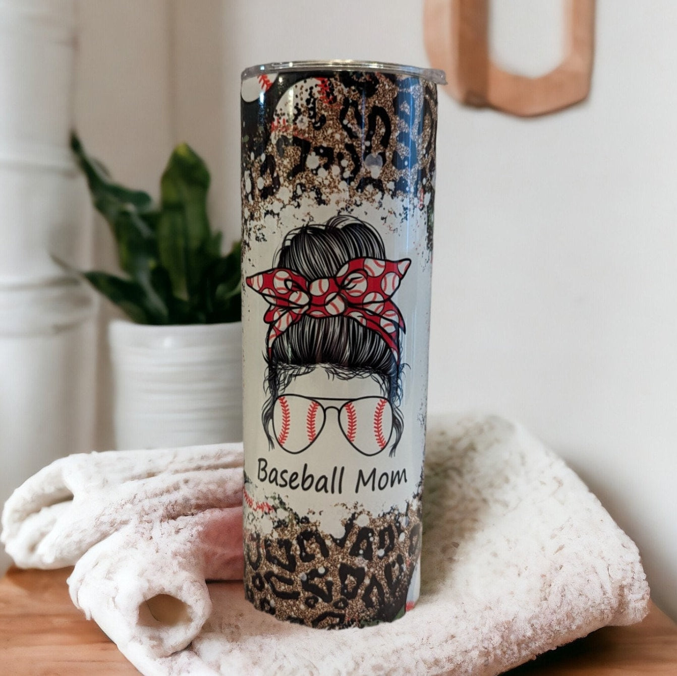 Baseball Tumbler For Mom 20oz With Reusable Straw, Can Be Personalized