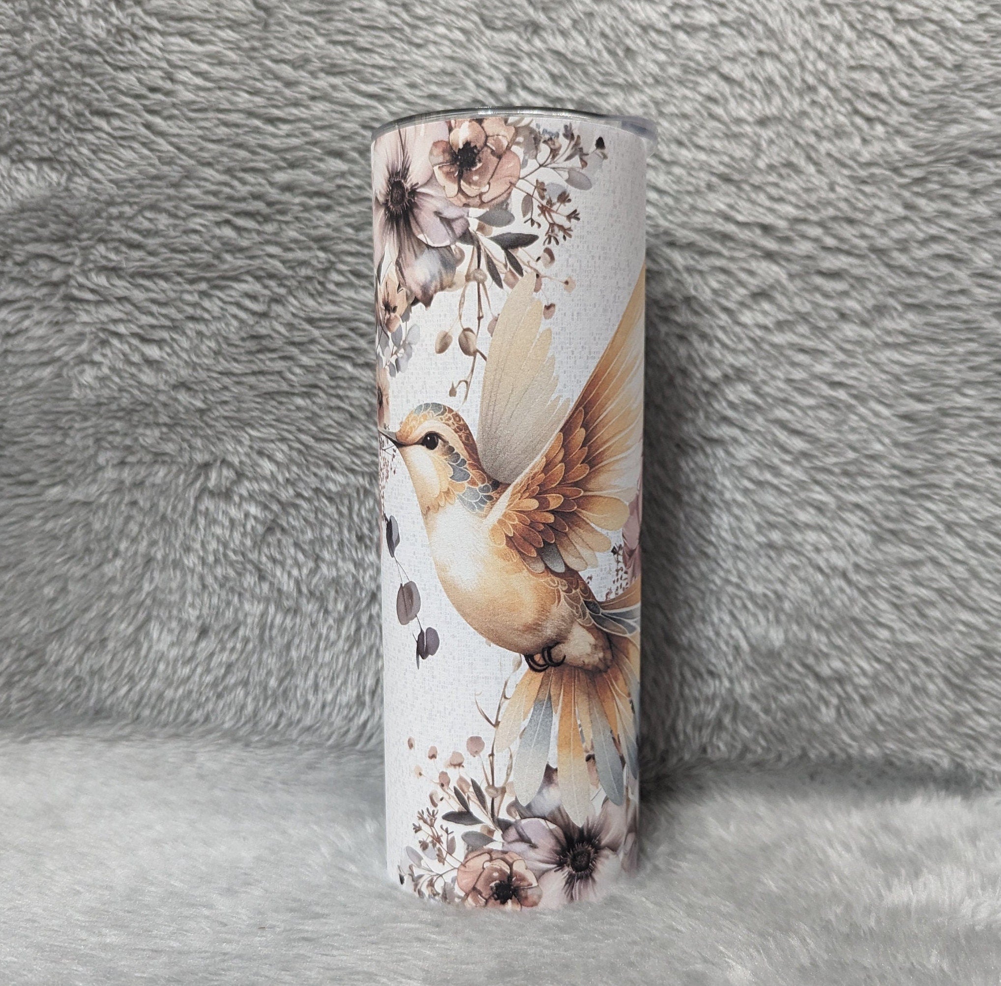 Hummingbird Tumbler with Boho Flowers 20oz With Reusable Straw, Can Be Personalized