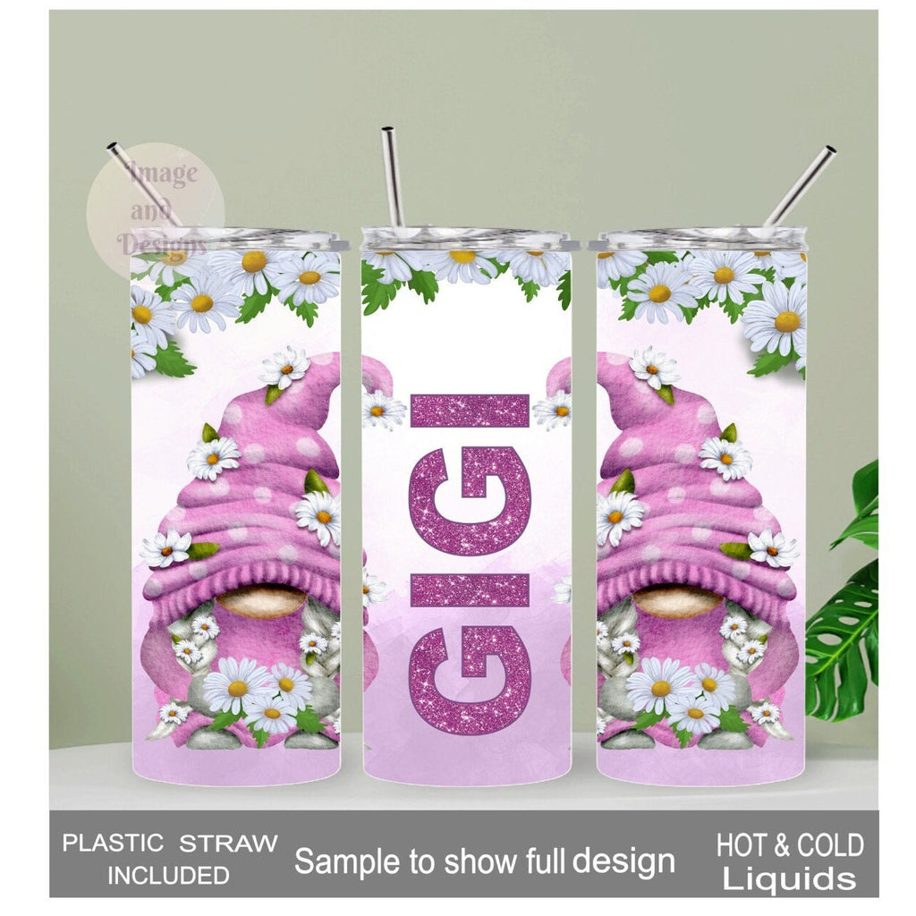 Gnome Tumbler with Gnomes and Daisies 20oz With Reusable Straw, Can Be Personalized