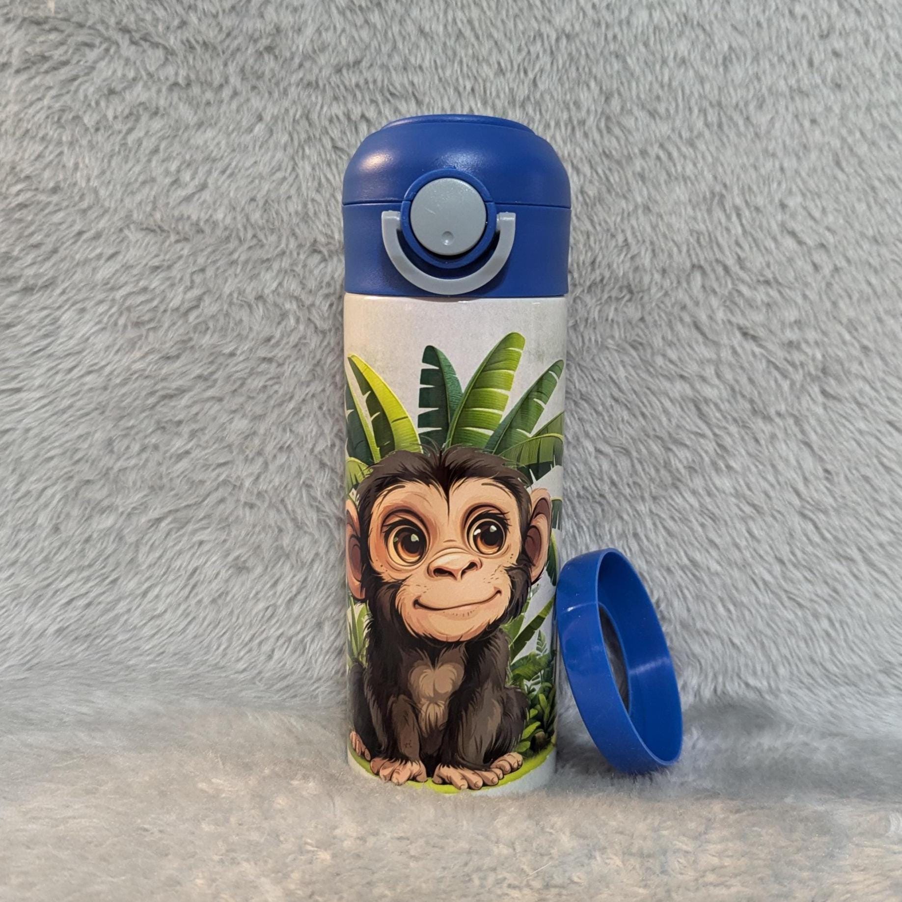 Kids Monkey Water Bottle 12oz With Reusable Straw Can Be Personalized