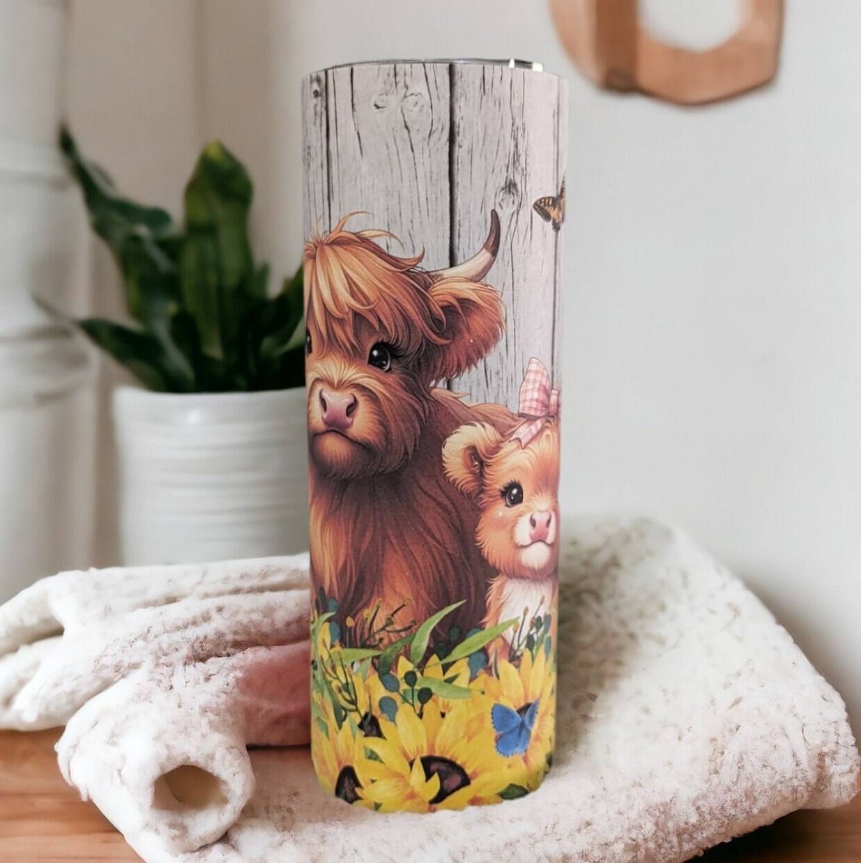 Adorable Highland Cow and Calf Tumbler 20oz With Reusable Straw, Can Be Personalized