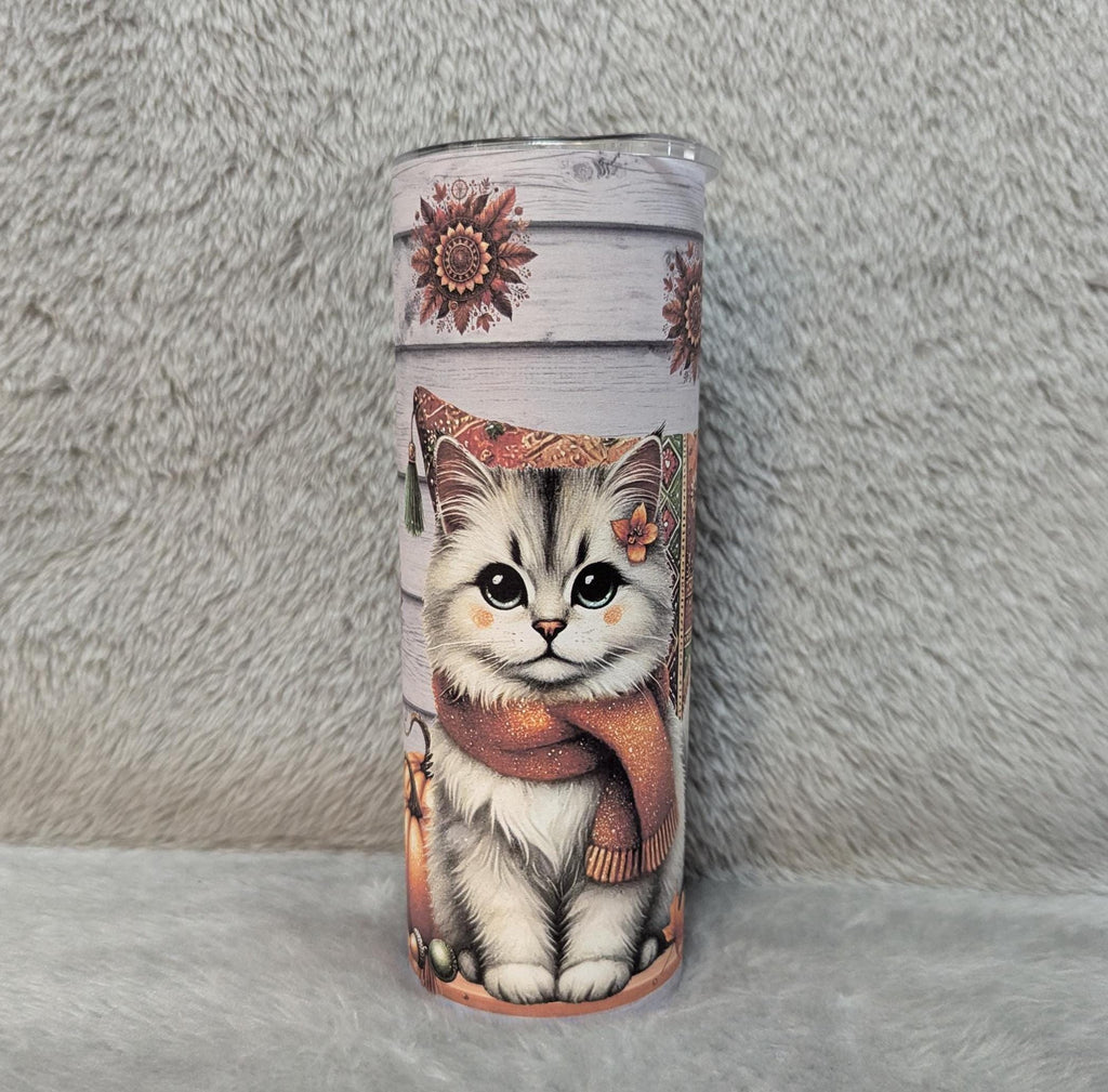 Boho Cat Tumbler 20oz With Reusable Straw, Can Be Personalized