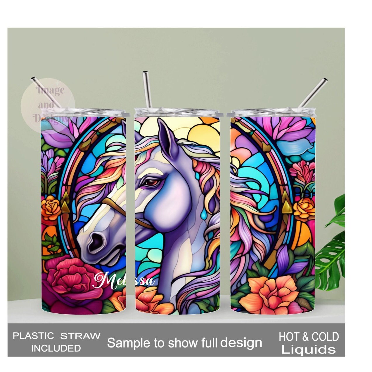 Beautiful Horse Tumbler With A Stained Glass Design20oz With Reusable Straw, Can Be Personalized