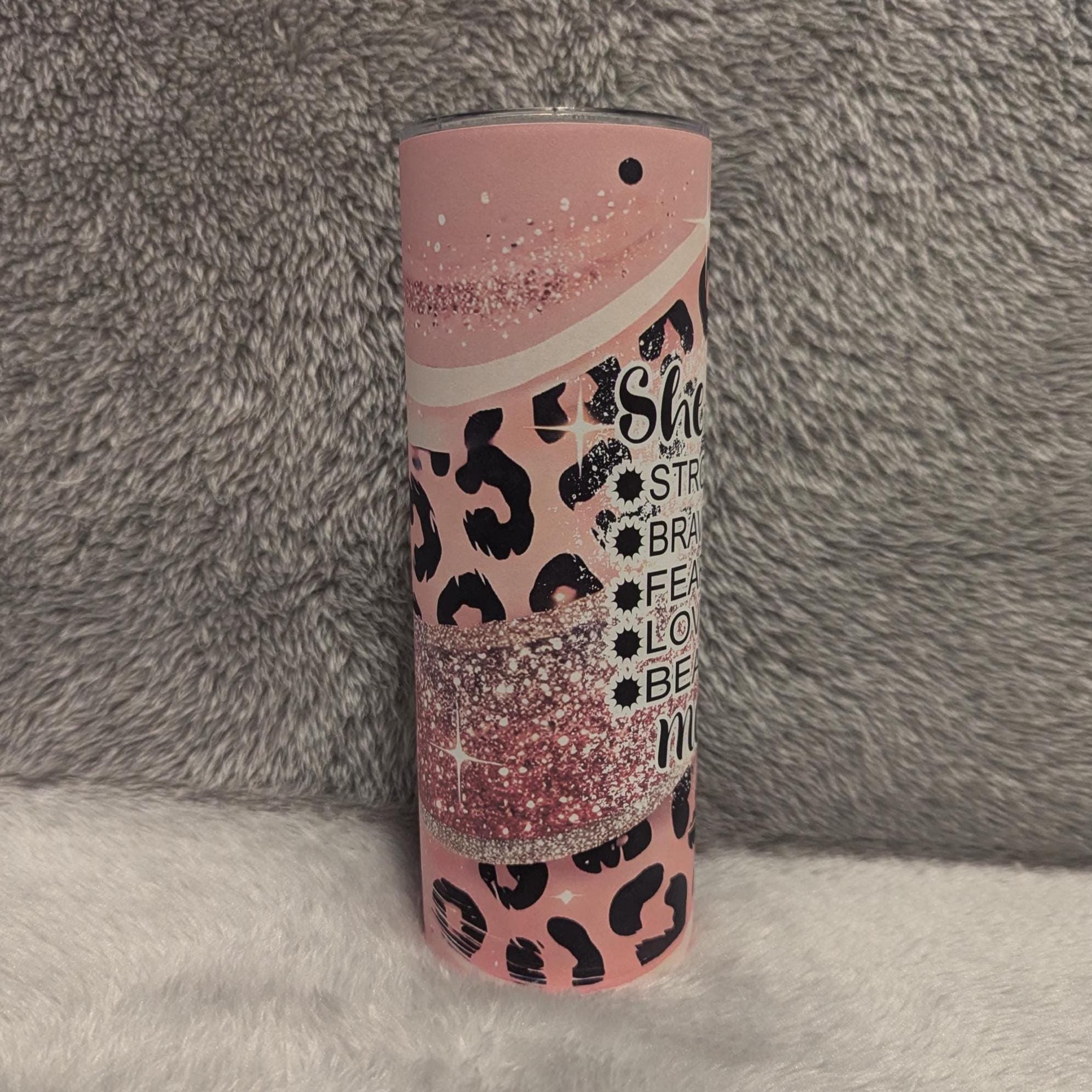 Mom Inspirational Tumbler With A Pretty Leopard Print and Glitter Design  20oz With Reusable Straw