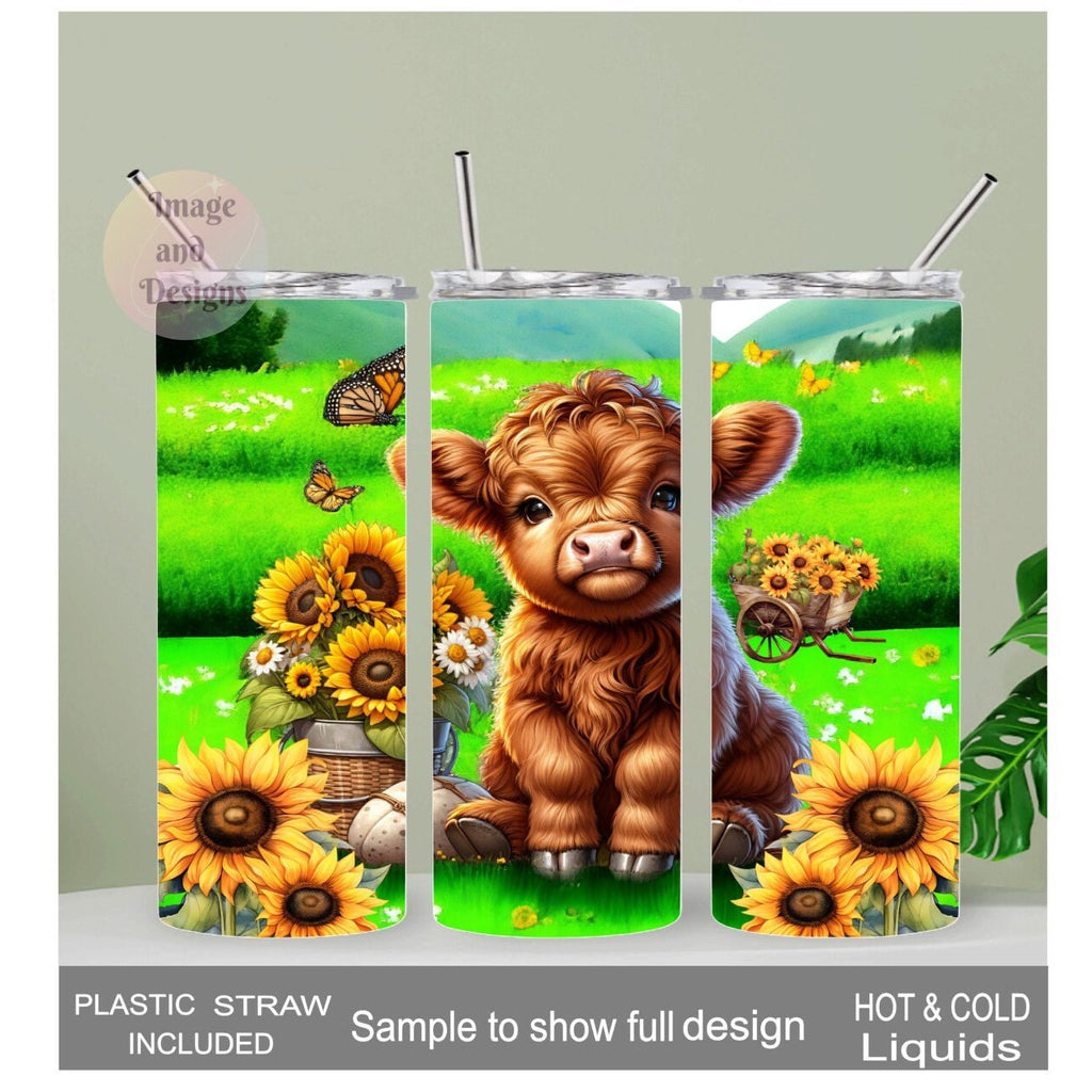 Baby Highland Cow Tumbler 20oz With Reusable Straw, Can Be Personalized