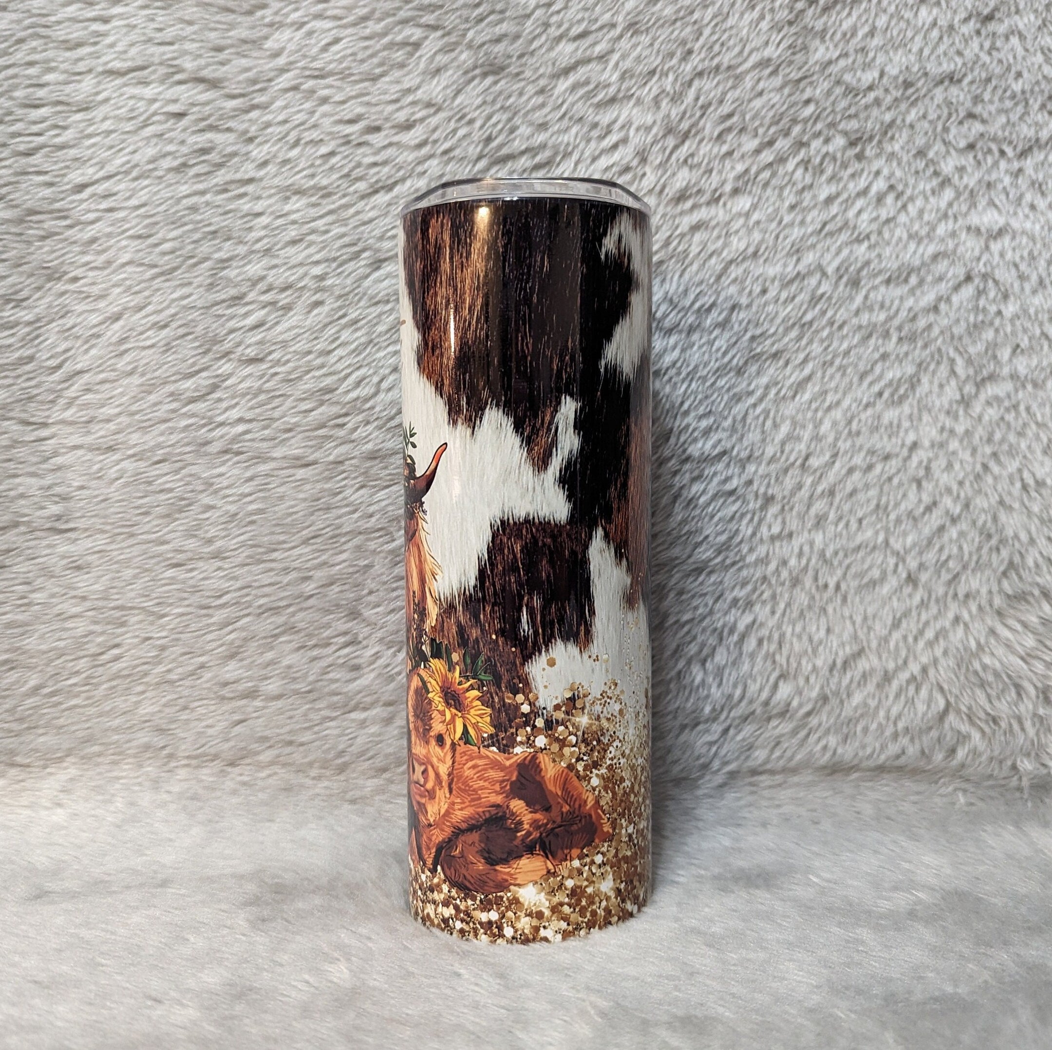 Highland Cow With Calves Tumbler 20oz With Reusable Straw, Can Be Personalized