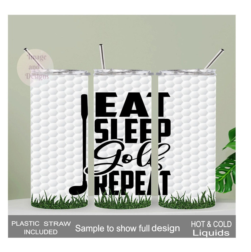 Eat Sleep Golf Repeat Tumbler 20oz With Reusable Straw