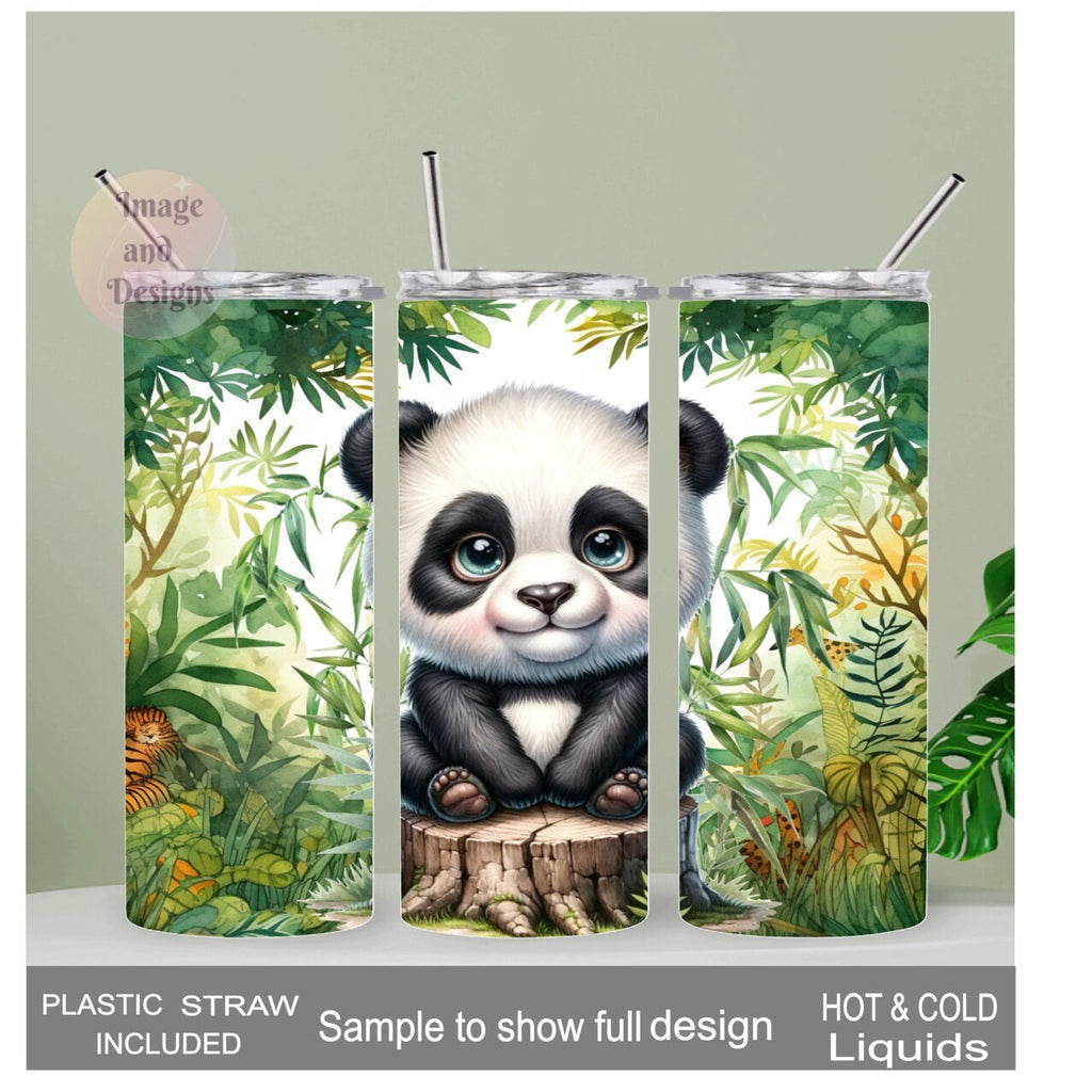 Cute Panda Bear Tumbler 20oz With Reusable Straw, Can Be Personalized