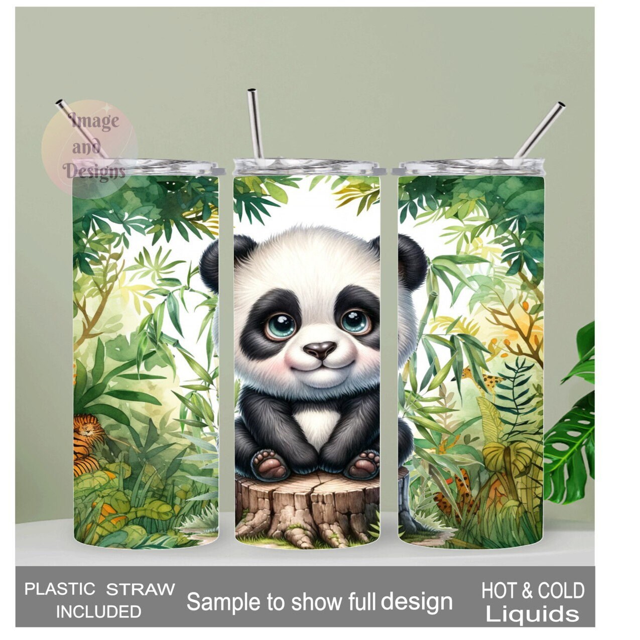 Cute Panda Bear Tumbler 20oz With Reusable Straw, Can Be Personalized