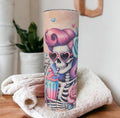 Pastel Skeleton Girl Tumbler 20oz With Reusable Straw, Can Be Personalized