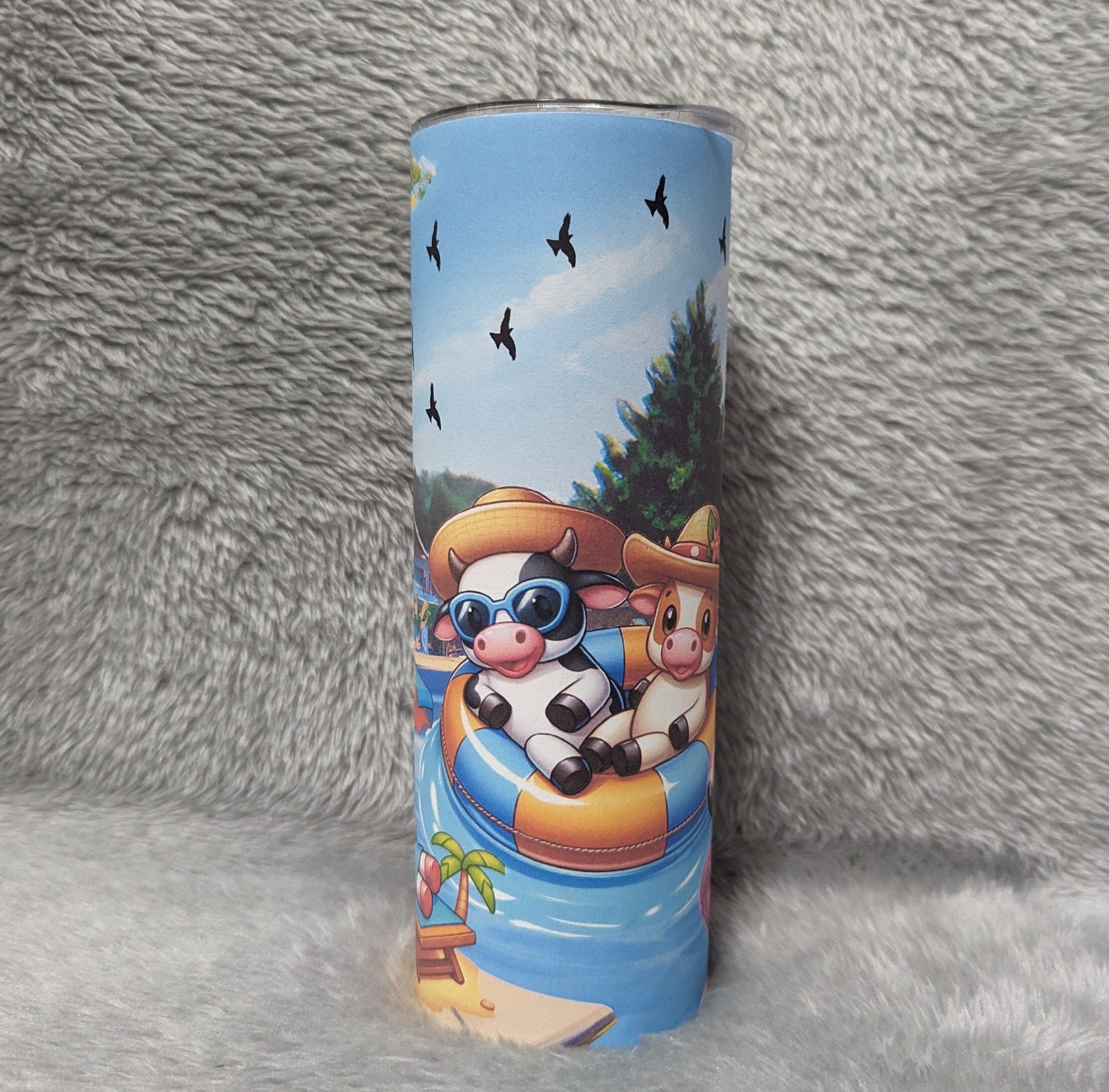 Pool Cow Tumbler 20oz With Reusable Straw, Can Be Personalized