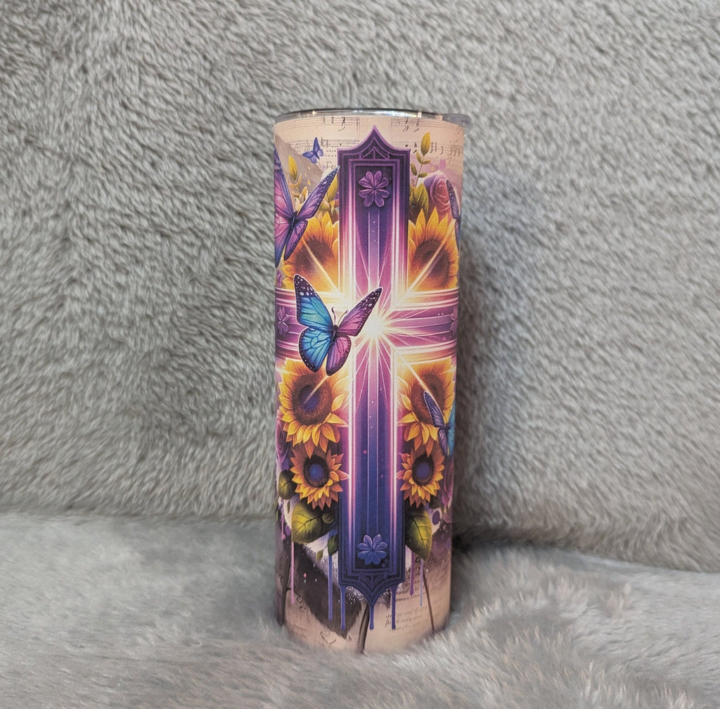 Floral Cross Tumbler 20oz Tumbler With Reusable Straw