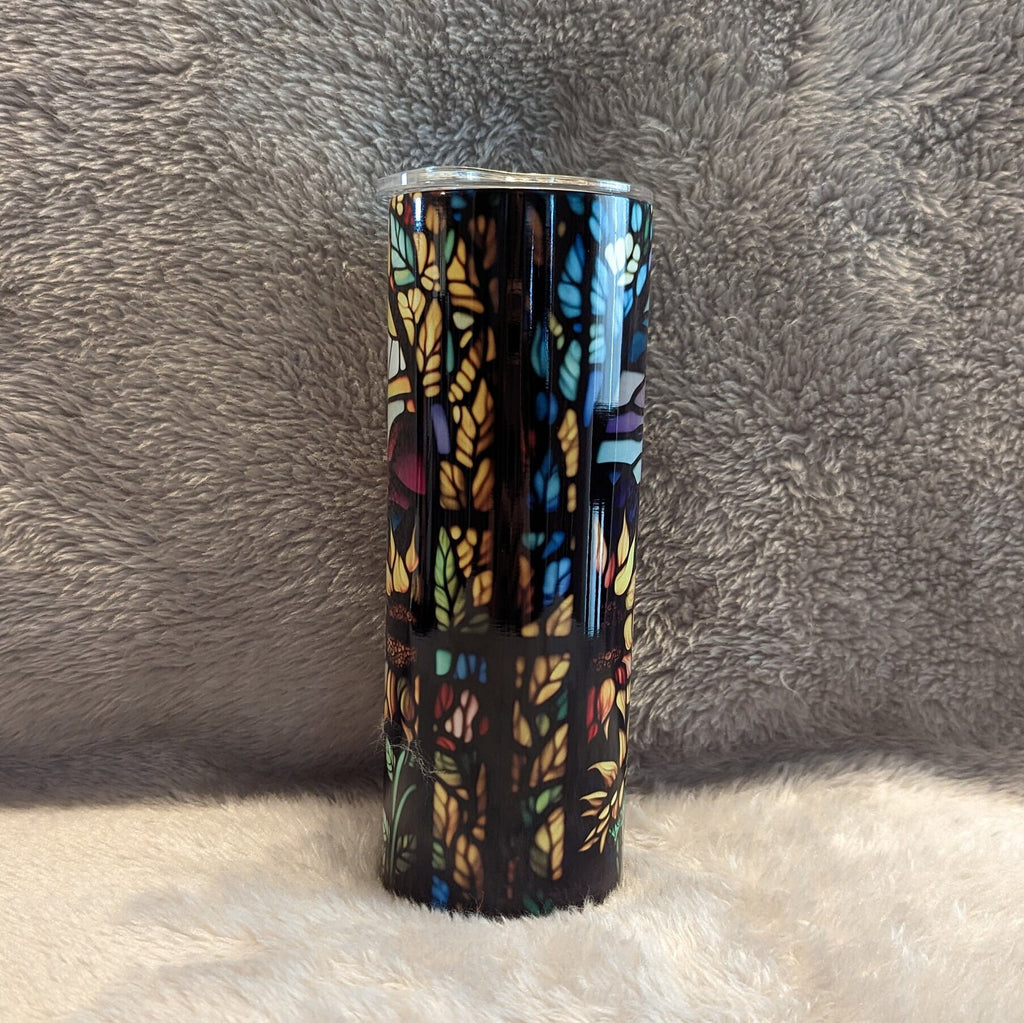 Pretty Sunflower Tumbler With A Stained Glass Design 20oz With Reusable Straw