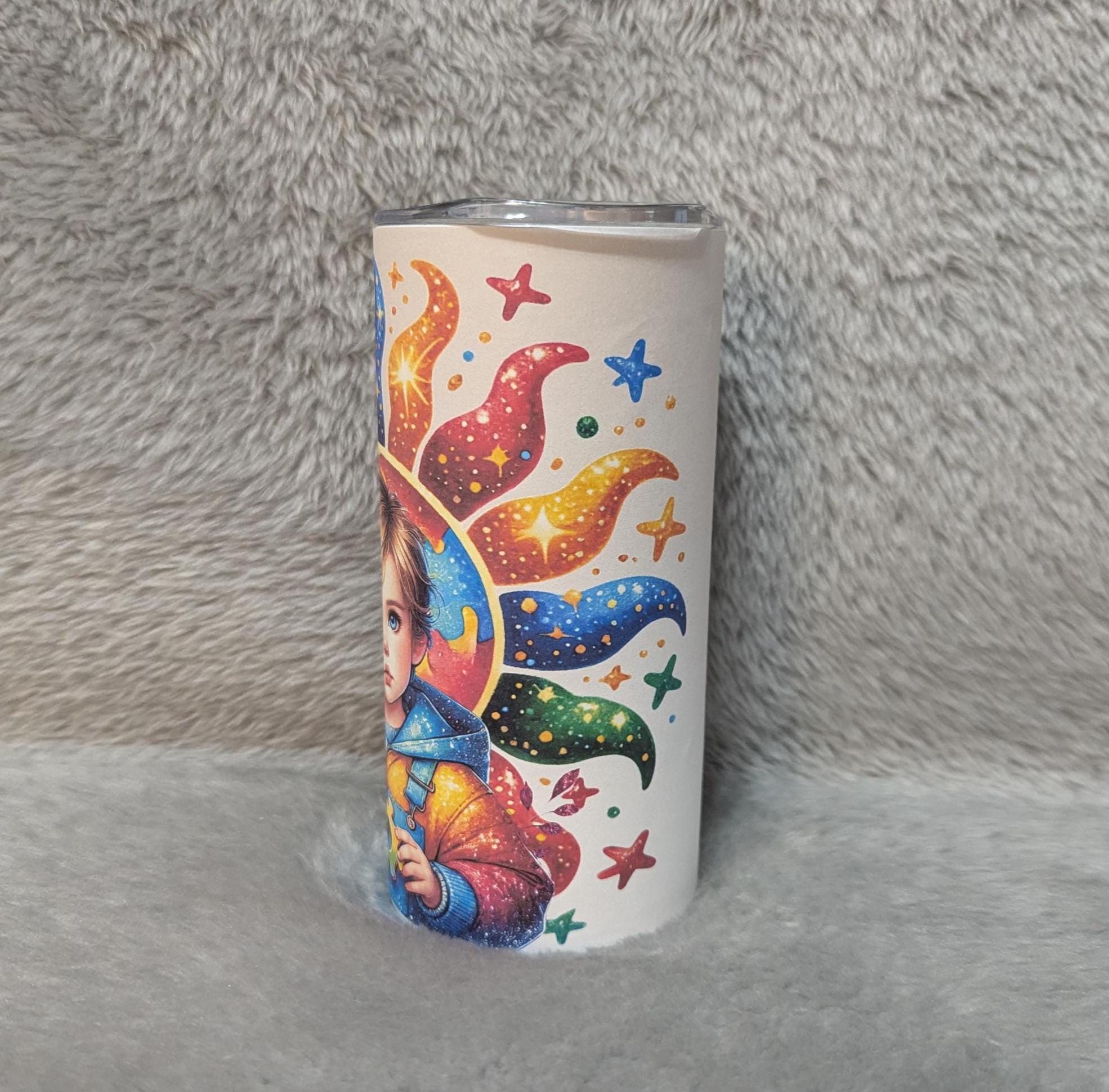 Autism Awareness Tumbler With A Cute Boy 15oz With Reusable Straw, Can Be Personalized