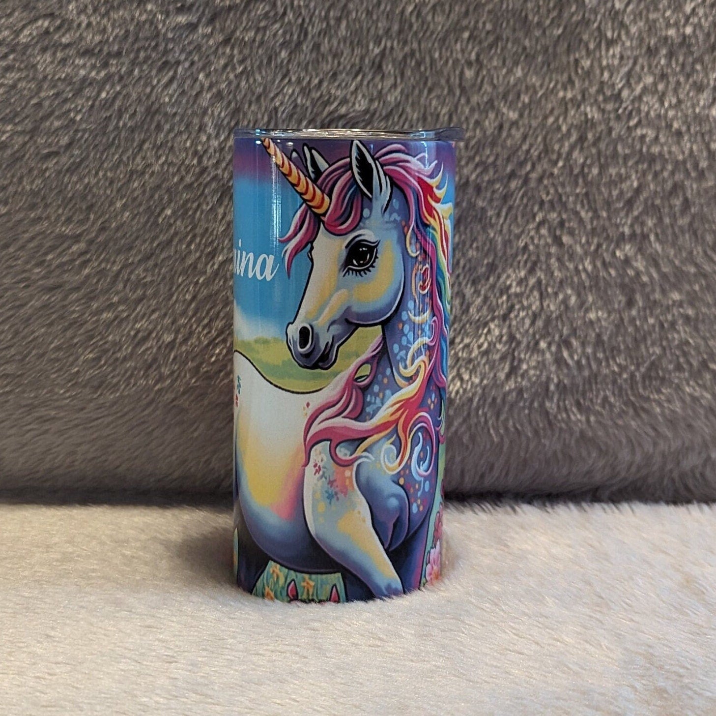 Kids Pretty Unicorn Tumbler 15oz With Reusable Straw, Can Be Personalized
