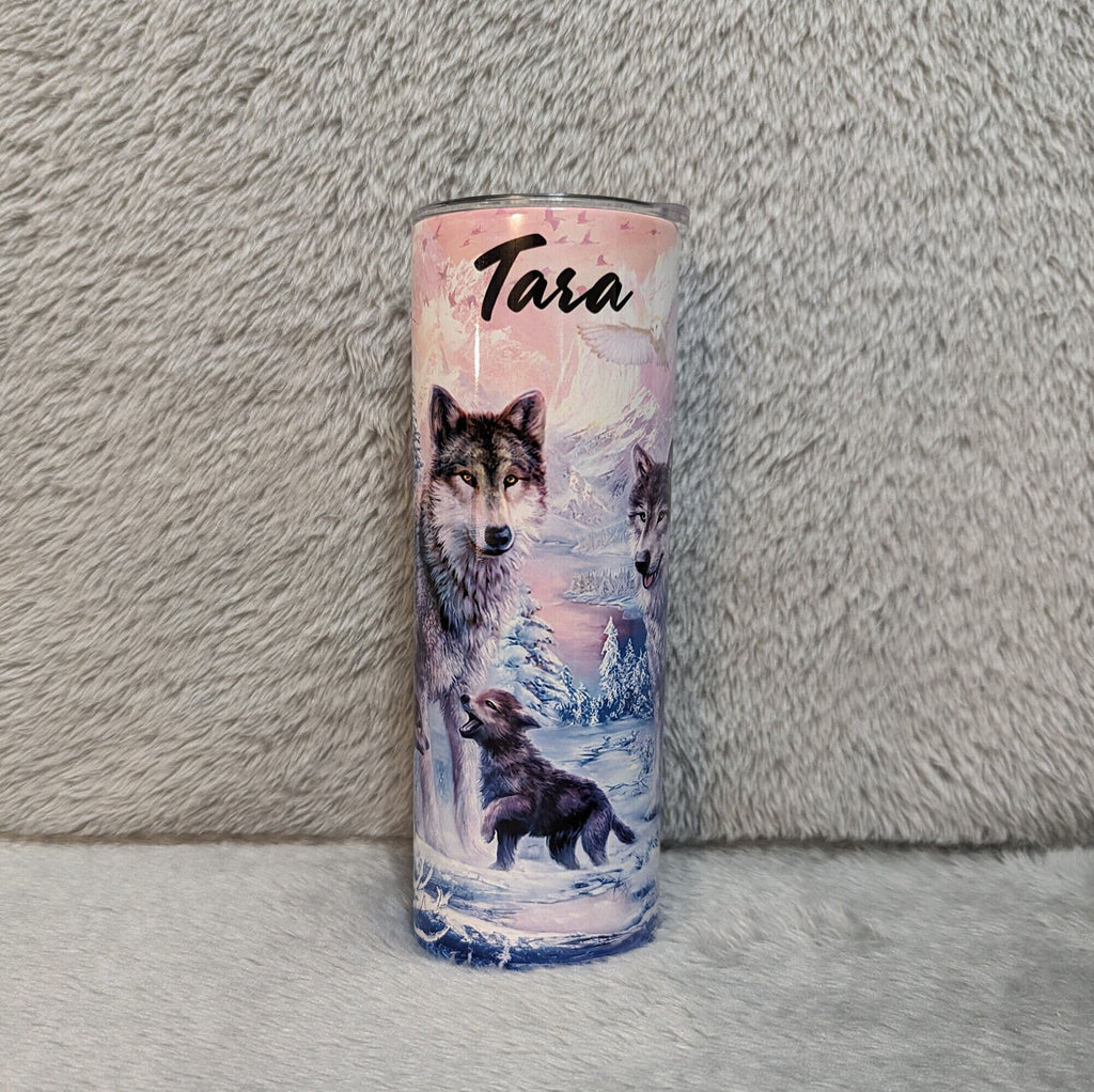 Wolf Family Tumbler 20oz With Reusable Straw, Can Be Personalized