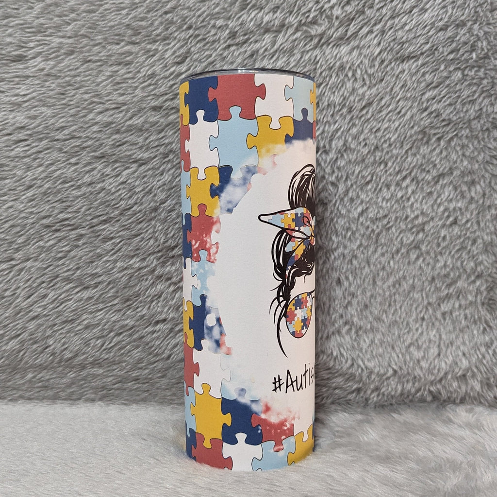 Autism Mom Tumbler 20oz With Reusable Straw, Can Be Personalized