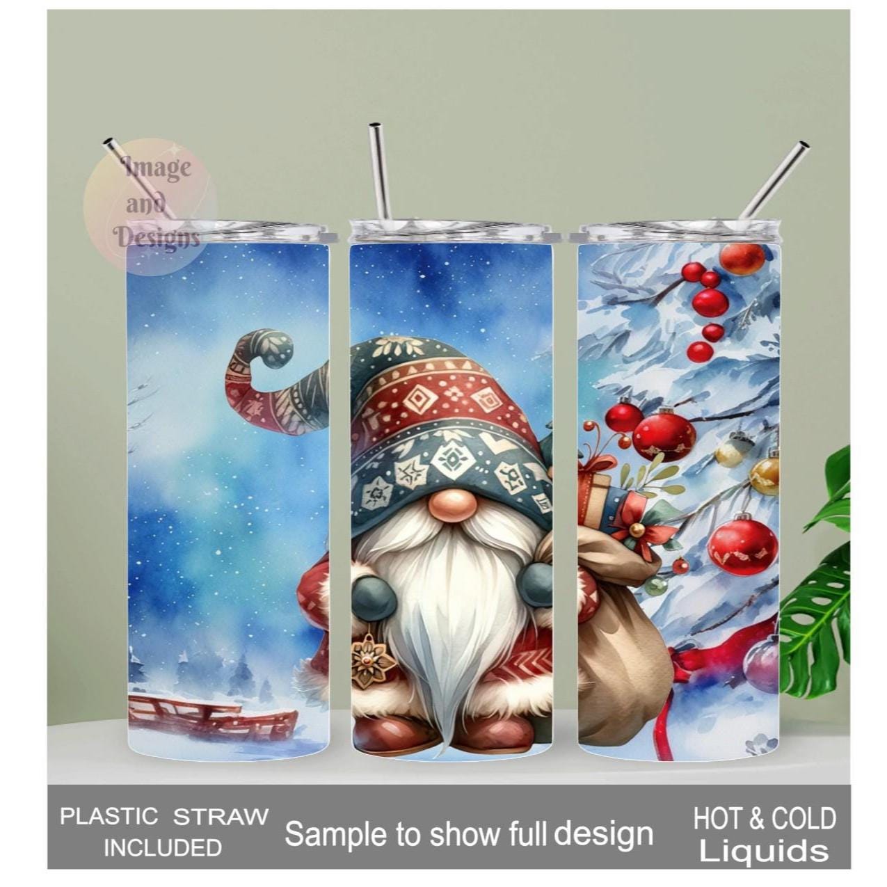 Christmas Santa Gnome Tumbler 20oz With Reusable Straw, Can Be Personalized