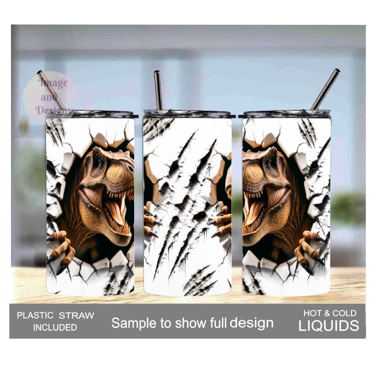 Kids Dinosaur Tumbler 15oz With Reusable Straw, Can Be Personalized