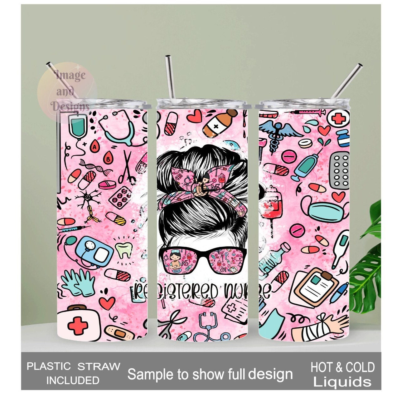 Registered Nurse Tumbler 20oz With Reusable Straw, Can Be Personalized