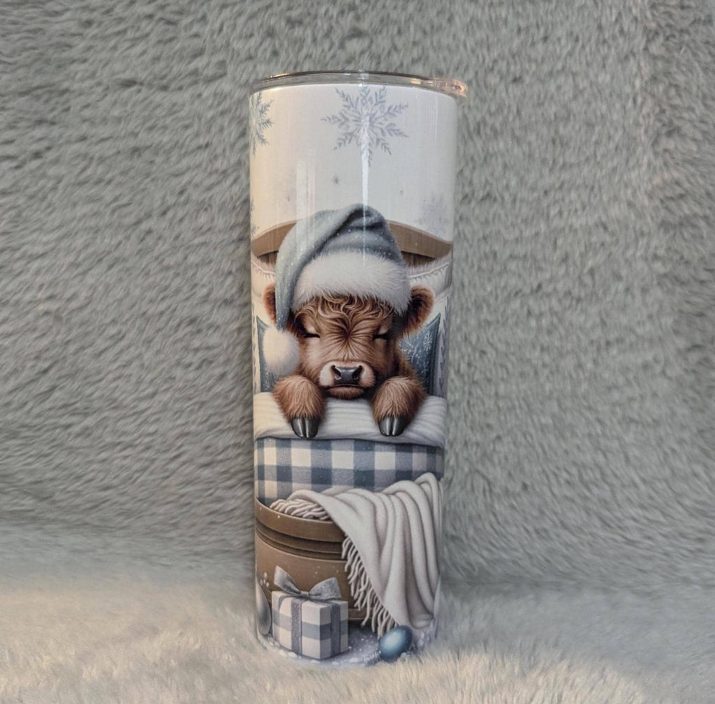 Winter Highland Cow Tumbler 20oz With Reusable Straw, Can Be Personalized