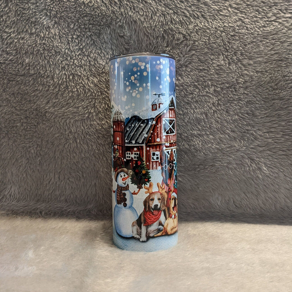 Beautiful Winter Scene Dog Tumbler 20oz With Reusable Straw, Can Be Personalized